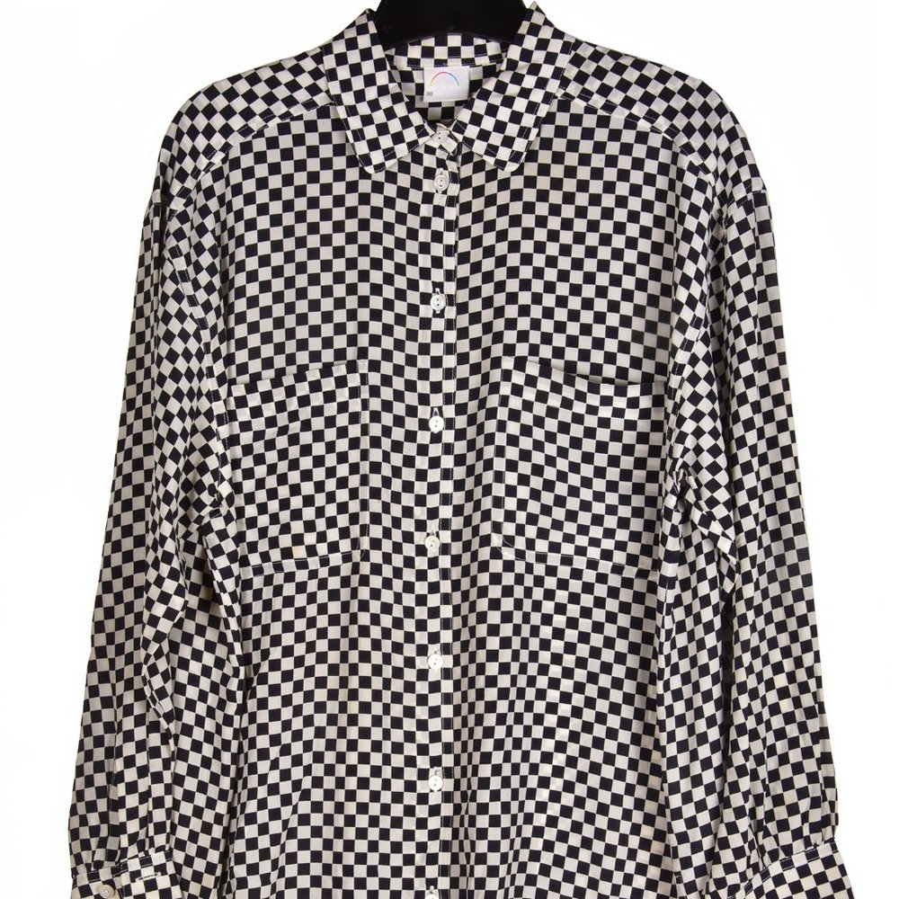 Vintage Bogner 100% Silk Checkered Shirt Size 38